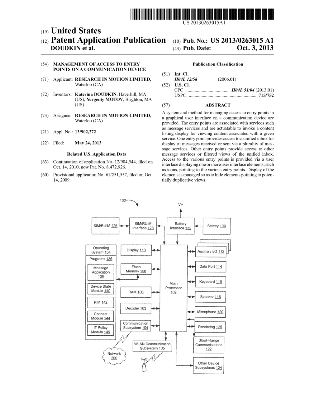 MANAGEMENT OF ACCESS TO ENTRY POINTS ON A COMMUNICATION DEVICE - diagram, schematic, and image 01