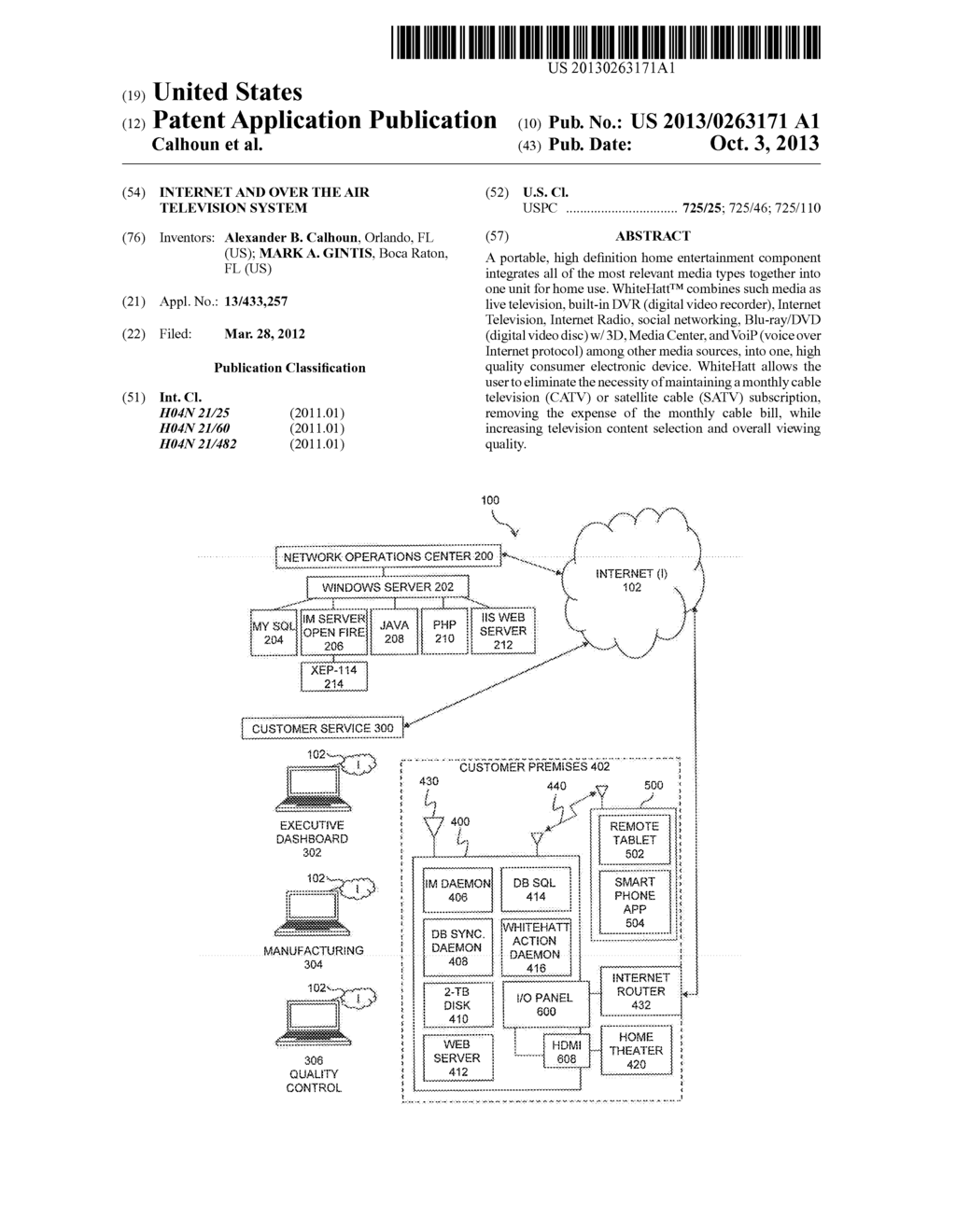 INTERNET AND OVER THE AIR TELEVISION SYSTEM - diagram, schematic, and image 01