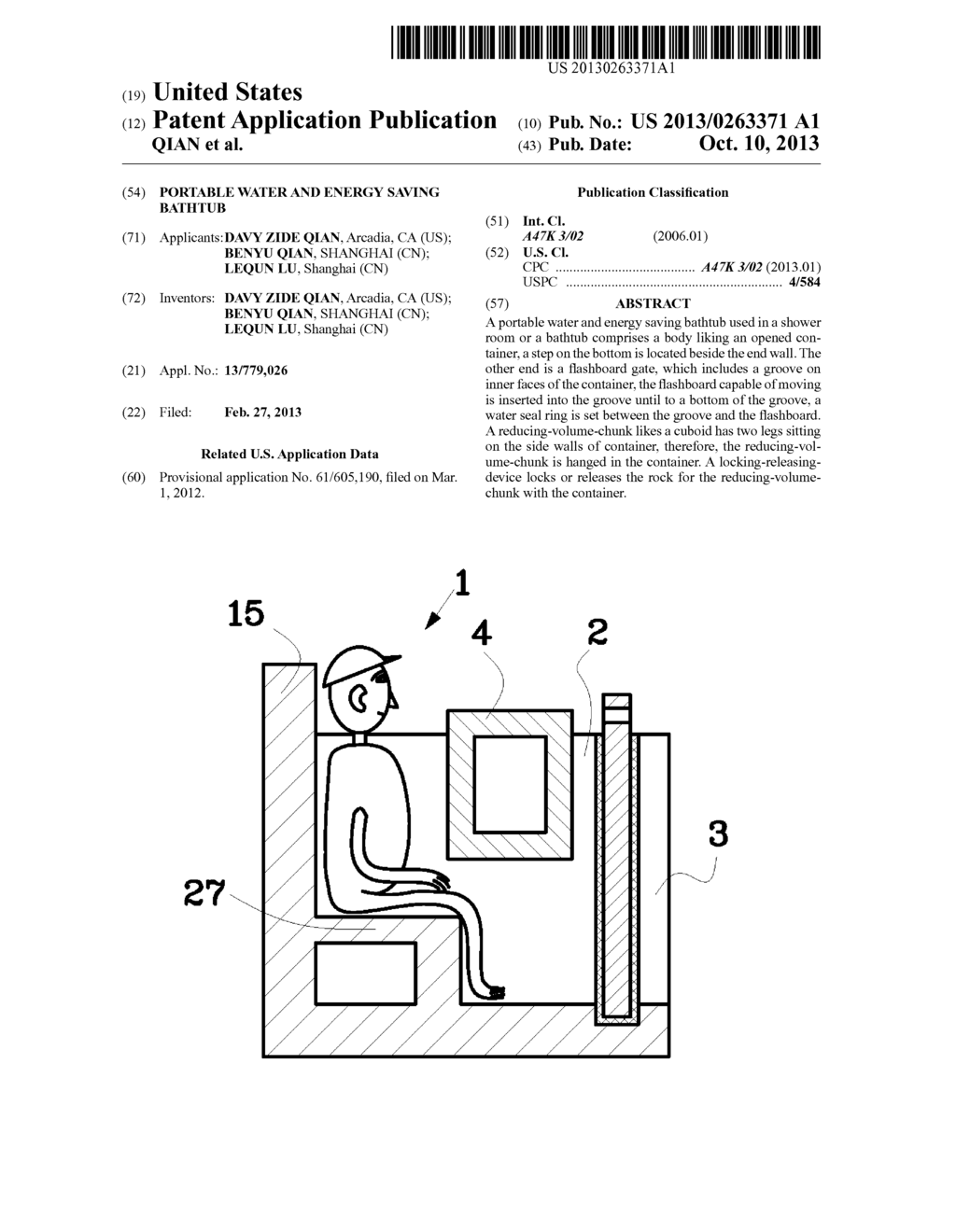 Portable Water and Energy Saving Bathtub - diagram, schematic, and image 01