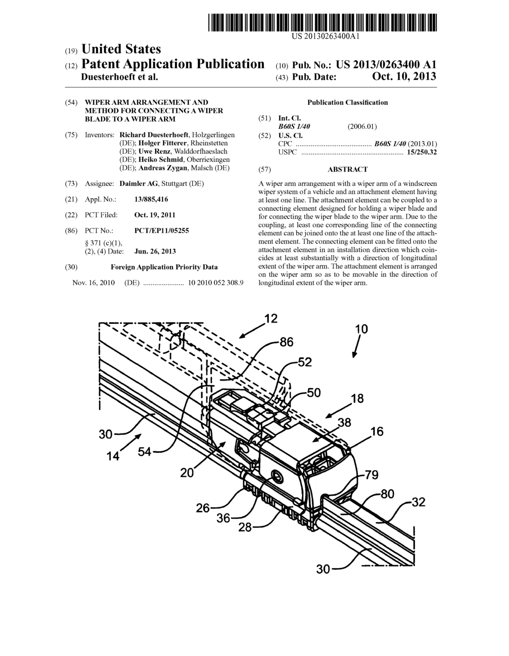 Wiper Arm Arrangement and Method for Connecting a Wiper Blade to a Wiper     Arm - diagram, schematic, and image 01