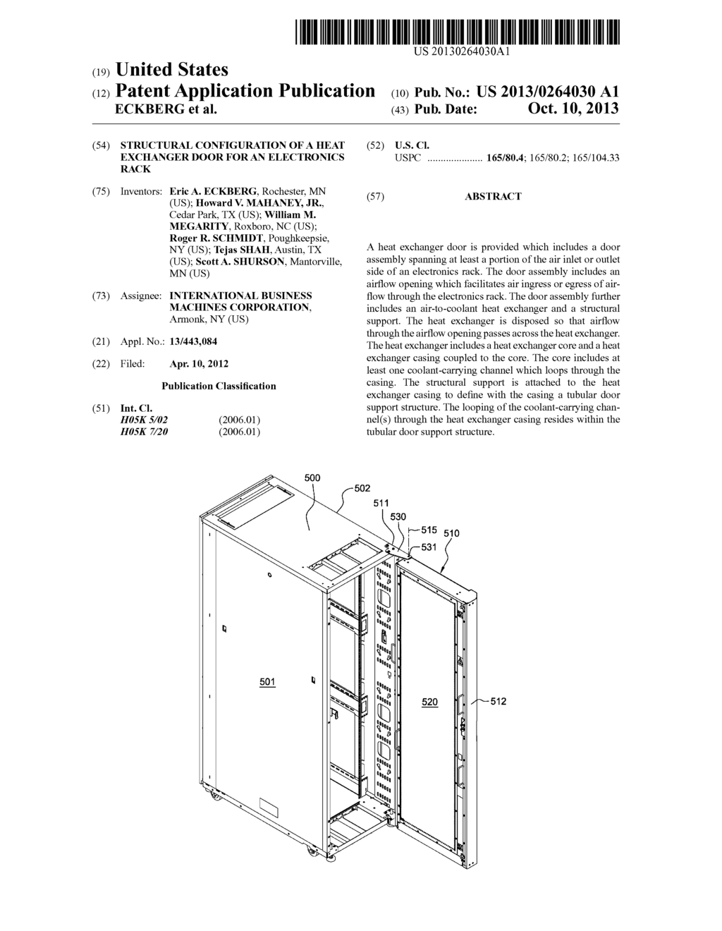 STRUCTURAL CONFIGURATION OF A HEAT EXCHANGER DOOR FOR AN ELECTRONICS RACK - diagram, schematic, and image 01