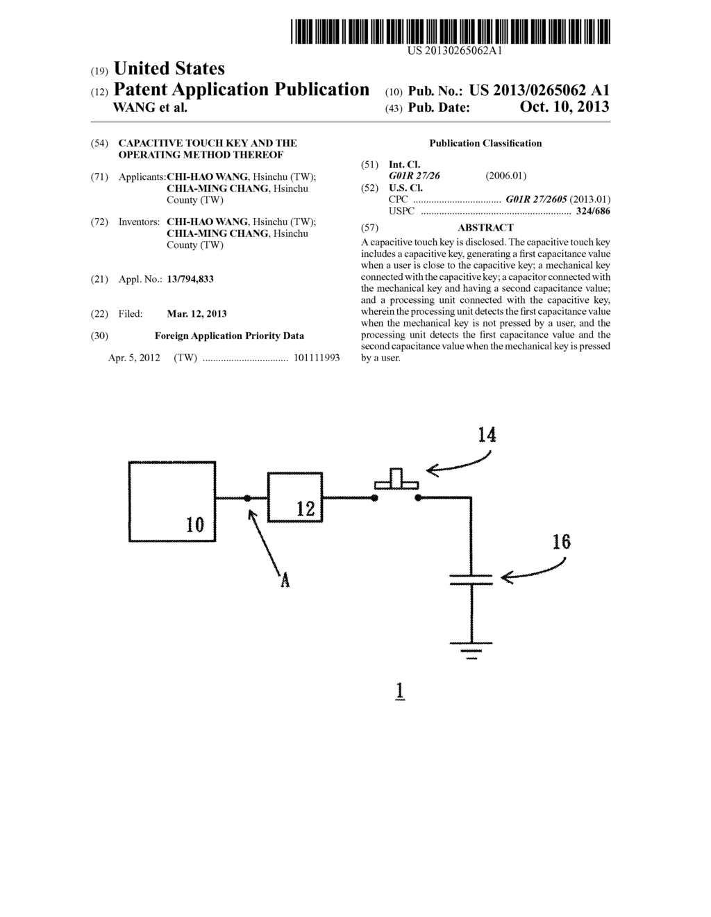 CAPACITIVE TOUCH KEY AND THE OPERATING METHOD THEREOF - diagram, schematic, and image 01