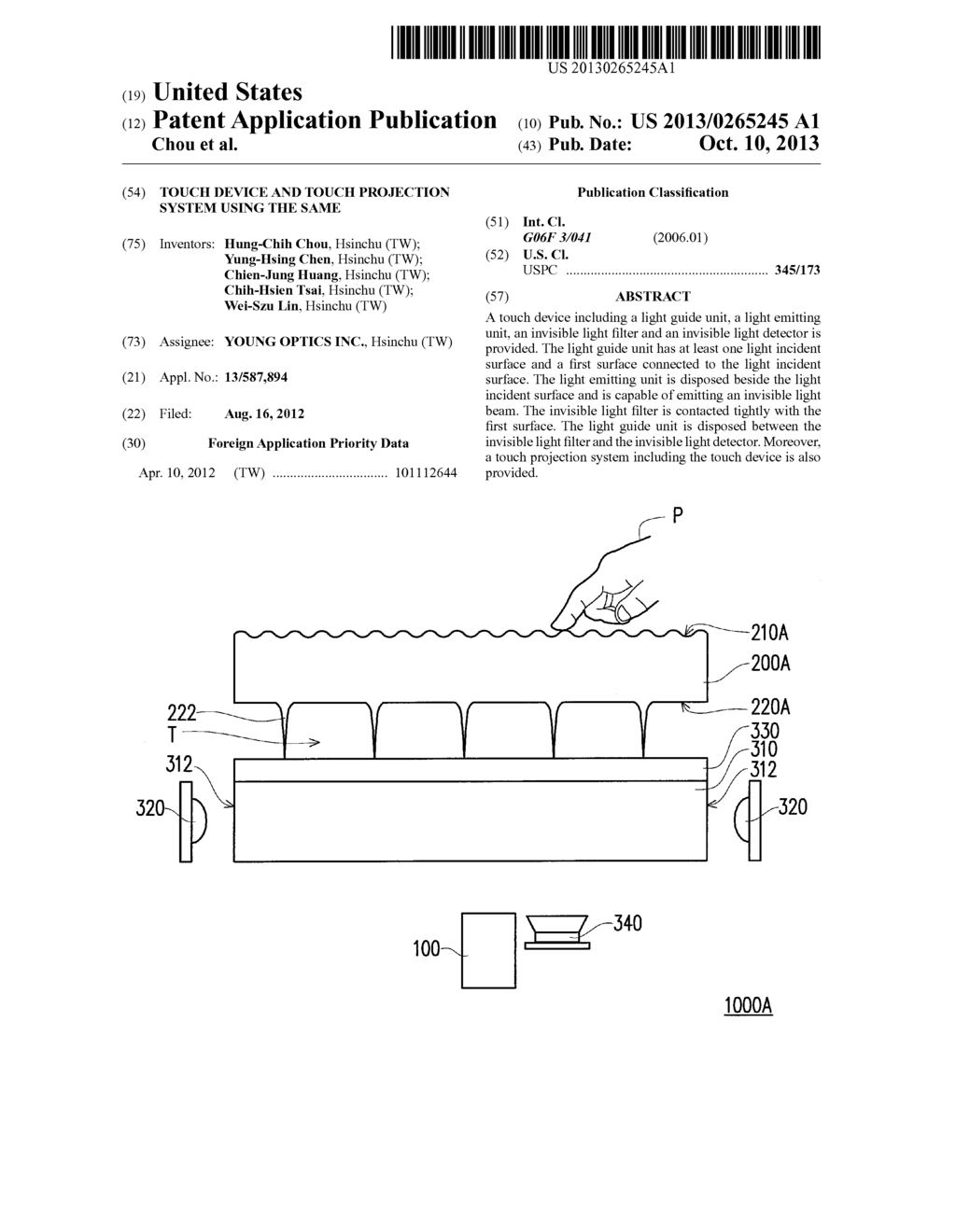 TOUCH DEVICE AND TOUCH PROJECTION SYSTEM USING THE SAME - diagram, schematic, and image 01