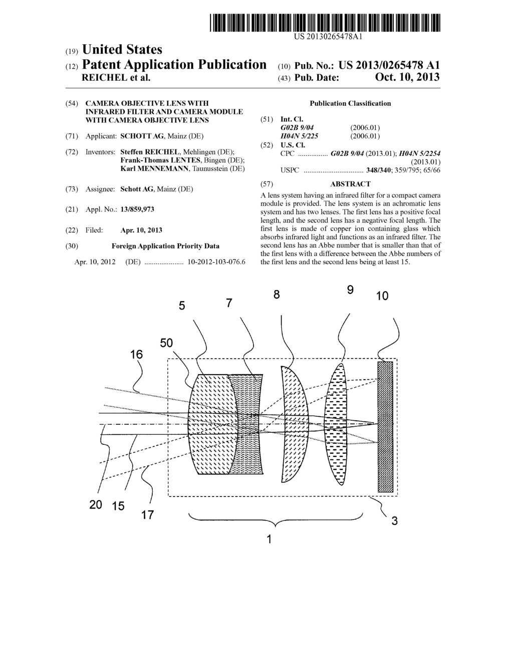 CAMERA OBJECTIVE LENS WITH INFRARED FILTER AND CAMERA MODULE WITH CAMERA     OBJECTIVE LENS - diagram, schematic, and image 01