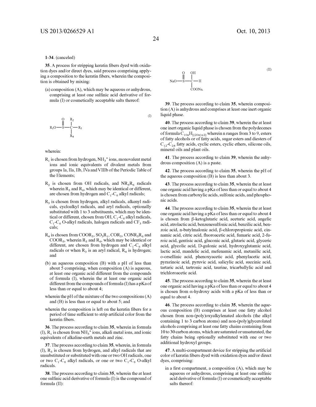 PROCESS FOR STRIPPING KERATIN FIBRES USING A COMPOSITION COMPRISING A     SULFINIC ACID DERIVATIVE AND AN ACIDIC AQUEOUS COMPOSITION - diagram, schematic, and image 25