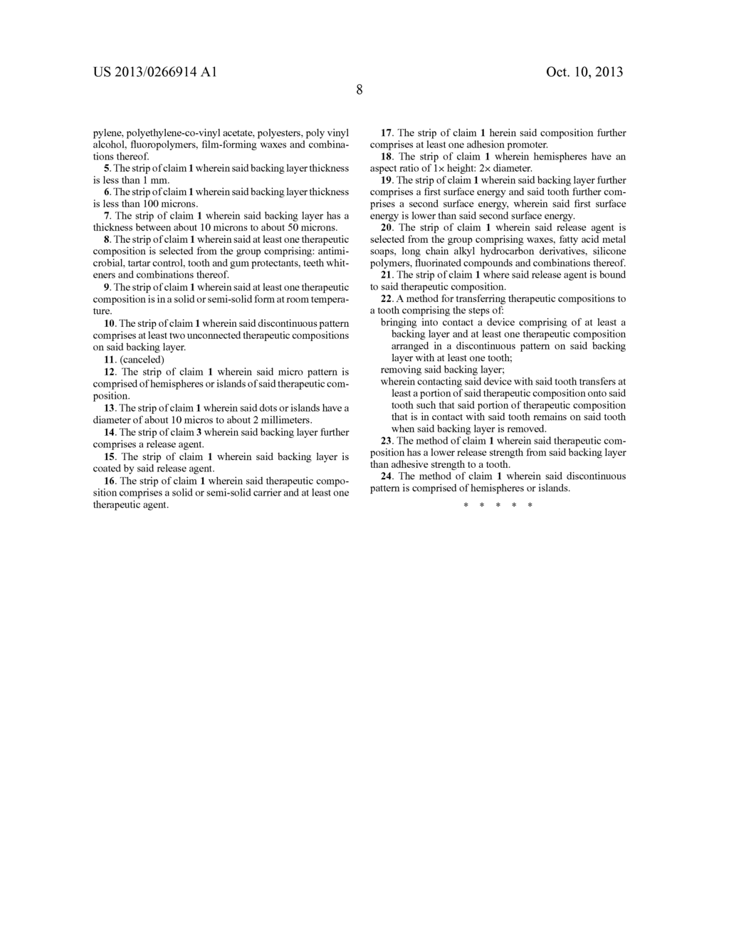 STRIP FOR TRANSFERRING A THERAPEUTIC COMPOSITION TO A TOOTH - diagram, schematic, and image 12