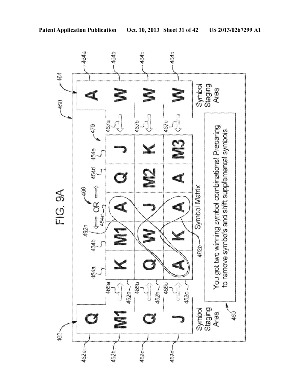 GAMING SYSTEM, GAMING DEVICE, AND GAMING METHOD FOR SHIFTING SYMBOLS FROM     A STAGING AREA TO A SYMBOL MATRIX - diagram, schematic, and image 32