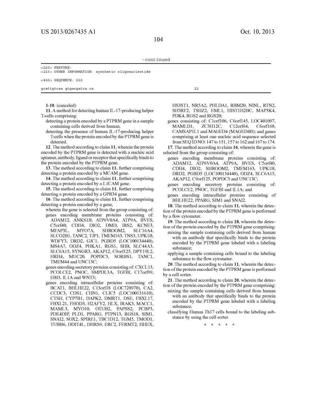 MARKER AND REAGENT FOR DETECTION OF HUMAN IL-17-PRODUCING HELPER T CELLS,     AND METHOD FOR DETECTION OF HUMAN IL-17-PRODUCING HELPER T CELLS - diagram, schematic, and image 108