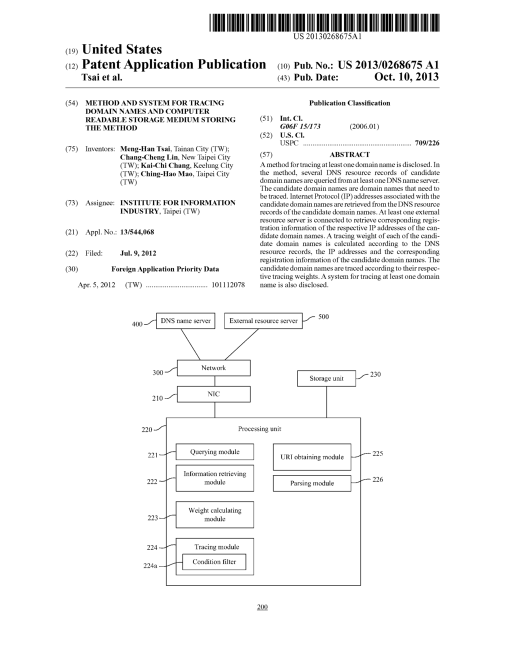 Method and System for Tracing Domain Names and Computer Readable Storage     Medium Storing the Method - diagram, schematic, and image 01