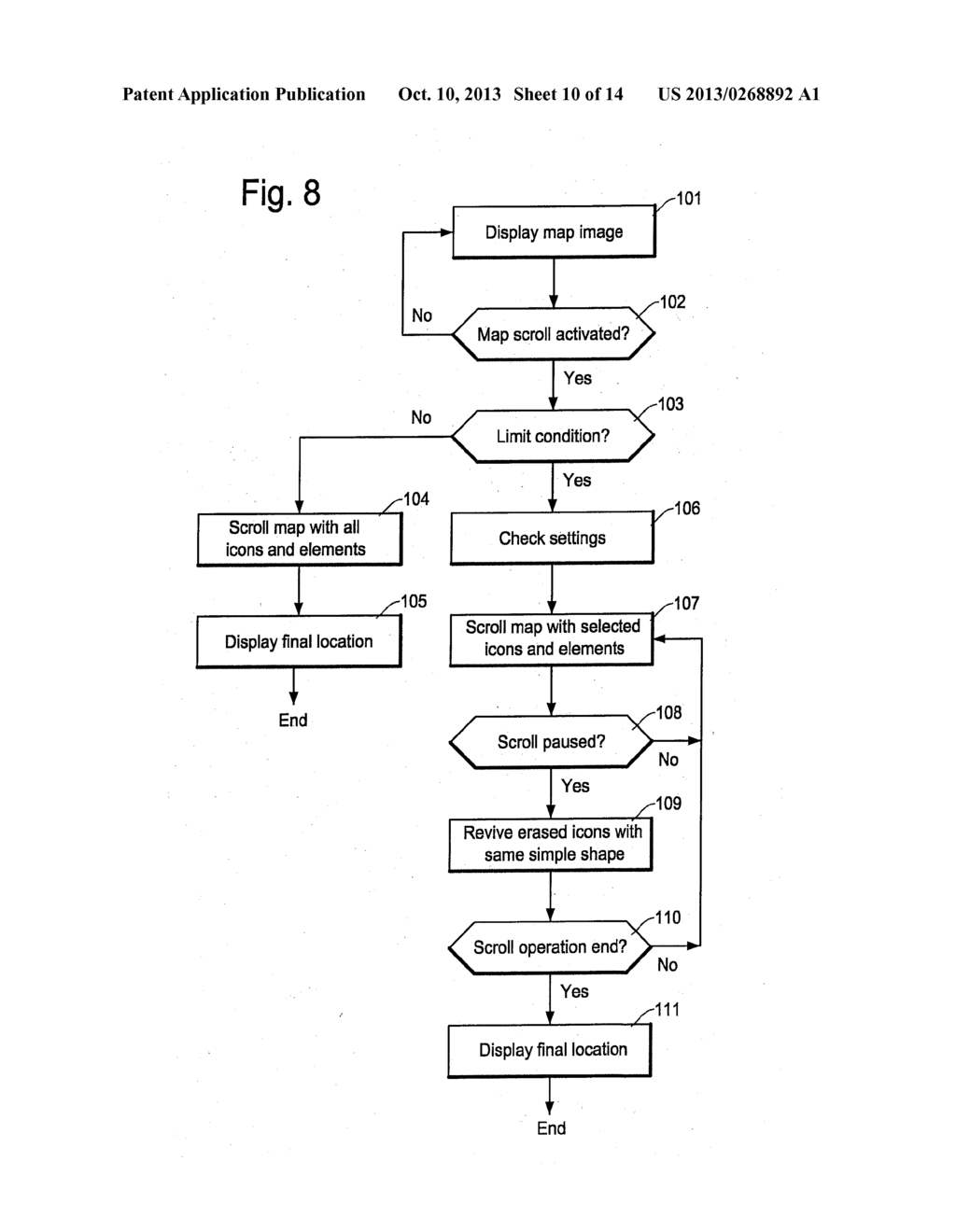 MAP SCROLLING METHOD AND APPARATUS FOR NAVIGATION SYSTEM FOR SELECTIVELY     DISPLAYING ICONS - diagram, schematic, and image 11