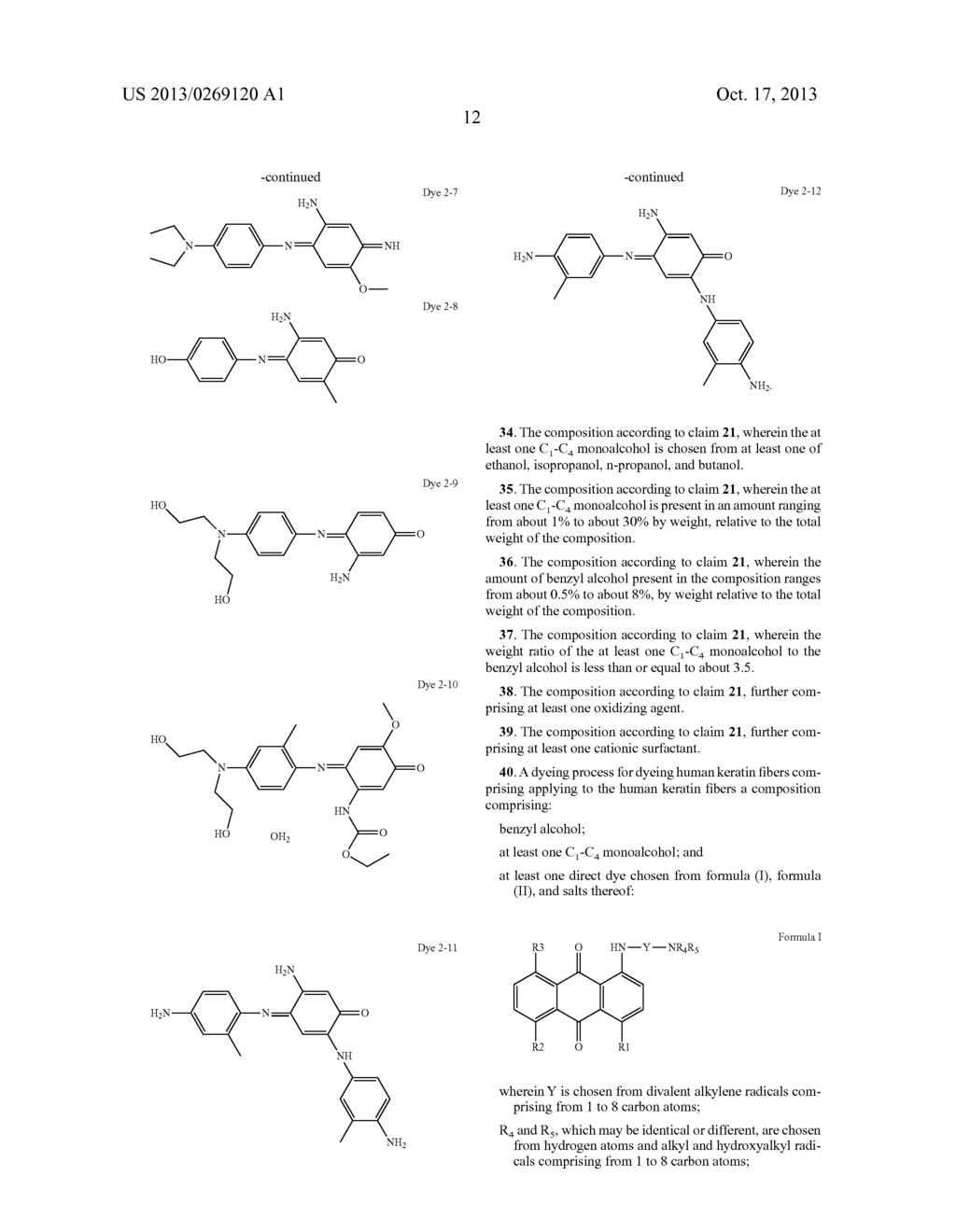 DYE COMPOSITION COMPRISING BENZYL ALCOHOL, A MONOALCOHOL AND A PARTICULAR     DIRECT DYE - diagram, schematic, and image 13