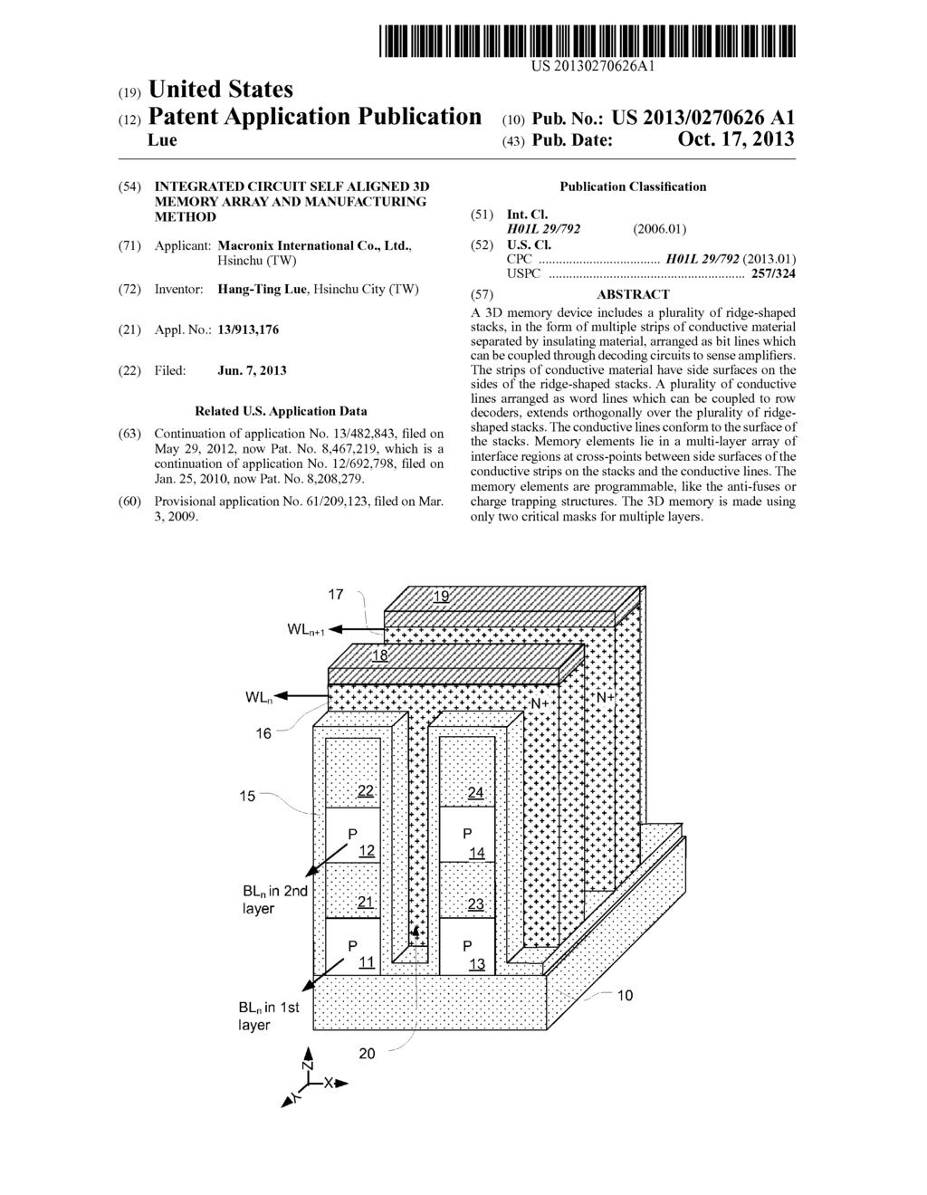 INTEGRATED CIRCUIT SELF ALIGNED 3D MEMORY ARRAY AND MANUFACTURING METHOD - diagram, schematic, and image 01