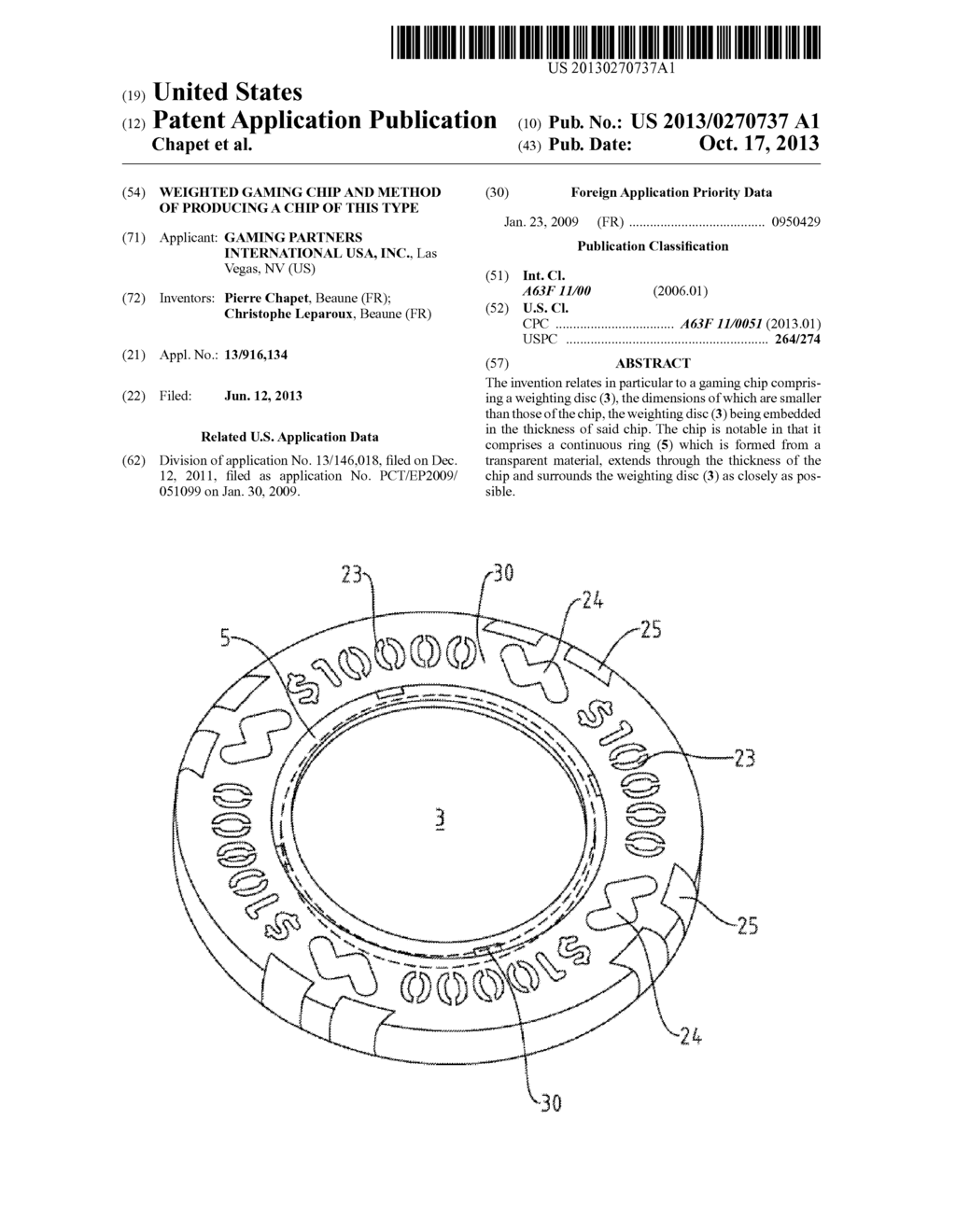 WEIGHTED GAMING CHIP AND METHOD OF PRODUCING A CHIP OF THIS TYPE - diagram, schematic, and image 01