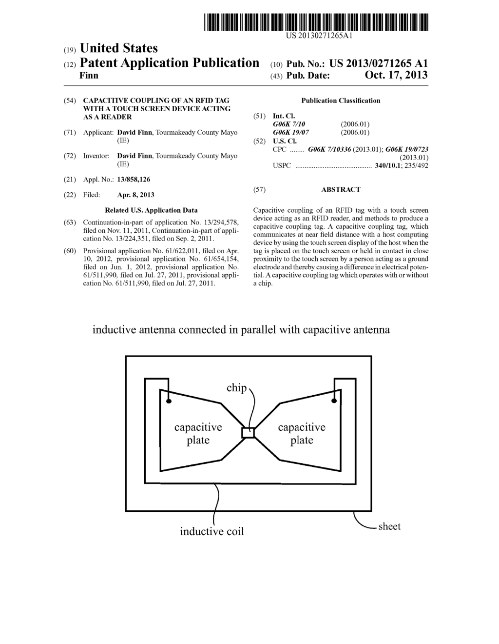 CAPACITIVE COUPLING OF AN RFID TAG WITH A TOUCH SCREEN DEVICE ACTING AS A     READER - diagram, schematic, and image 01