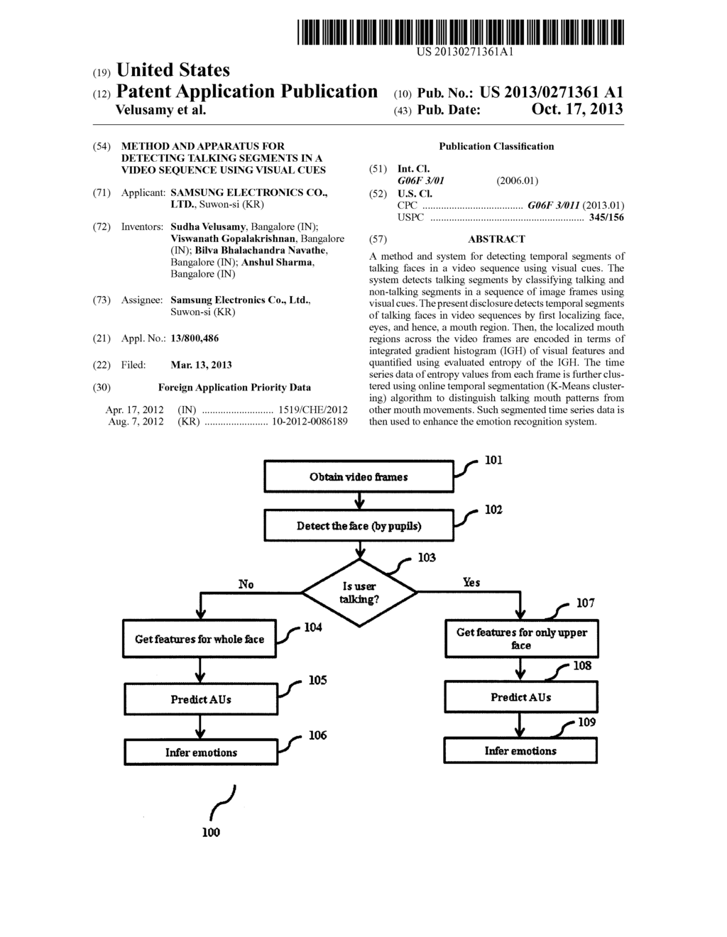 METHOD AND APPARATUS FOR DETECTING TALKING SEGMENTS IN A VIDEO SEQUENCE     USING VISUAL CUES - diagram, schematic, and image 01