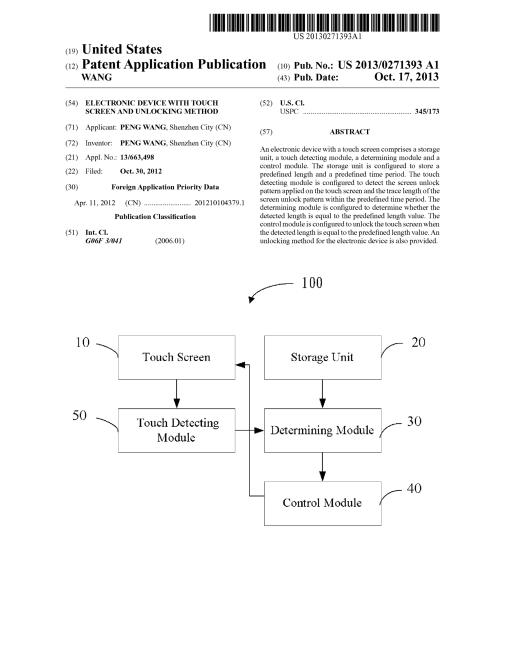 ELECTRONIC DEVICE WITH TOUCH SCREEN AND UNLOCKING METHOD - diagram, schematic, and image 01