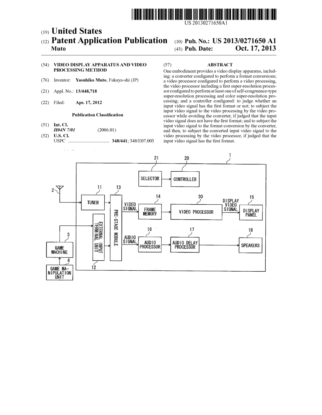 VIDEO DISPLAY APPARATUS AND VIDEO PROCESSING METHOD - diagram, schematic, and image 01