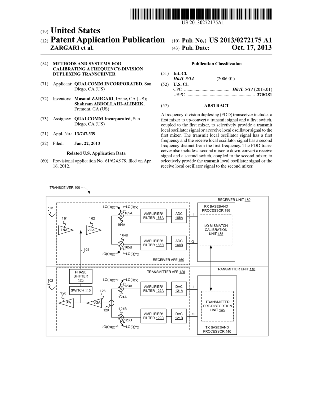 METHODS AND SYSTEMS FOR CALIBRATING A FREQUENCY-DIVISION DUPLEXING     TRANSCEIVER - diagram, schematic, and image 01