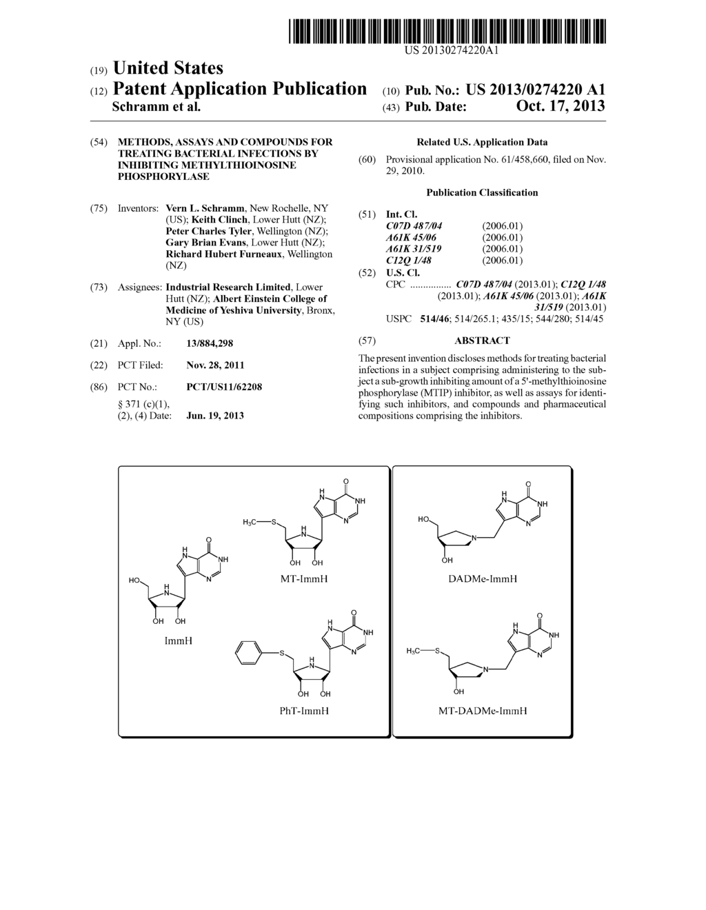 METHODS, ASSAYS AND COMPOUNDS FOR TREATING BACTERIAL INFECTIONS BY     INHIBITING METHYLTHIOINOSINE PHOSPHORYLASE - diagram, schematic, and image 01