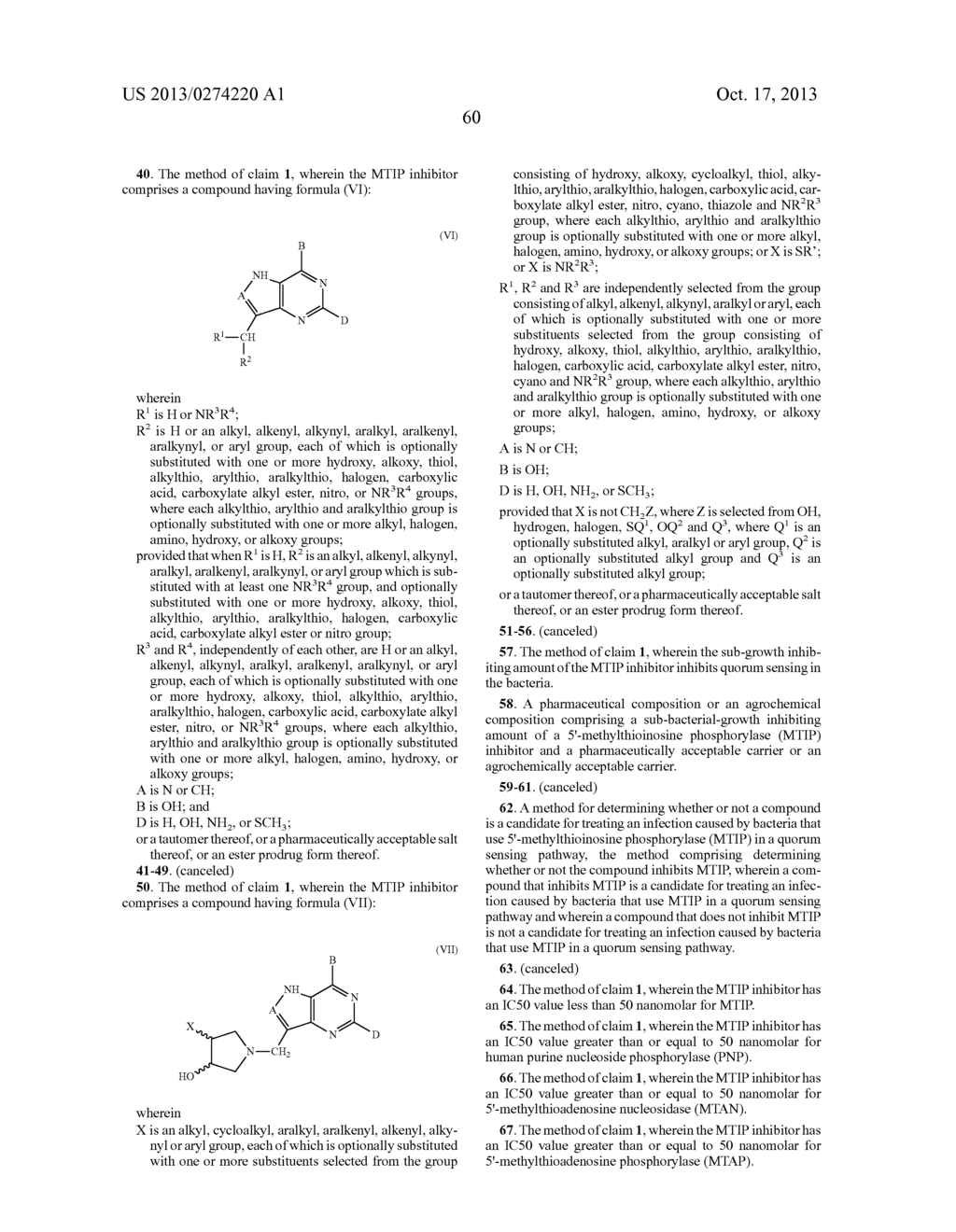 METHODS, ASSAYS AND COMPOUNDS FOR TREATING BACTERIAL INFECTIONS BY     INHIBITING METHYLTHIOINOSINE PHOSPHORYLASE - diagram, schematic, and image 64