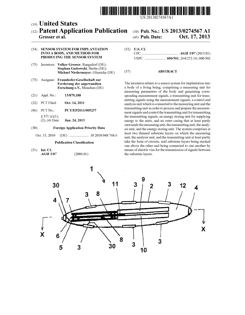 SENSOR SYSTEM FOR IMPLANTATION INTO A BODY, AND METHOD FOR PRODUCING THE     SENSOR SYSTEM - diagram, schematic, and image 01