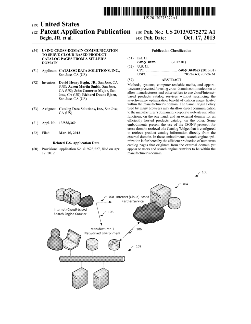 USING CROSS-DOMAIN COMMUNICATION TO SERVE CLOUD-BASED PRODUCT CATALOG     PAGES FROM A SELLER'S DOMAIN - diagram, schematic, and image 01