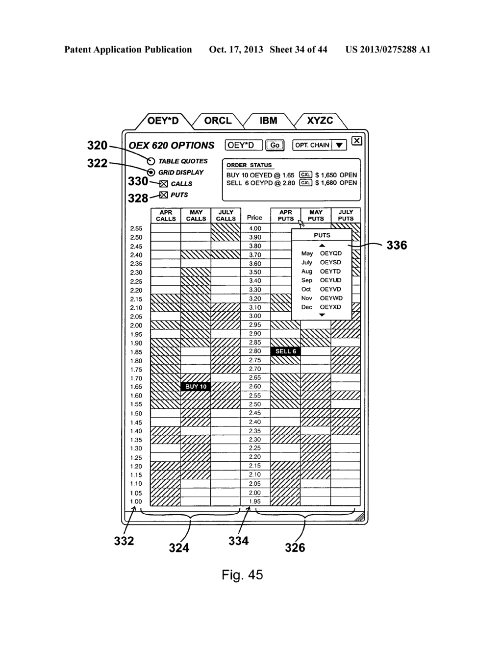 Interactive grid-based graphical trading system for real time security     trading - diagram, schematic, and image 35