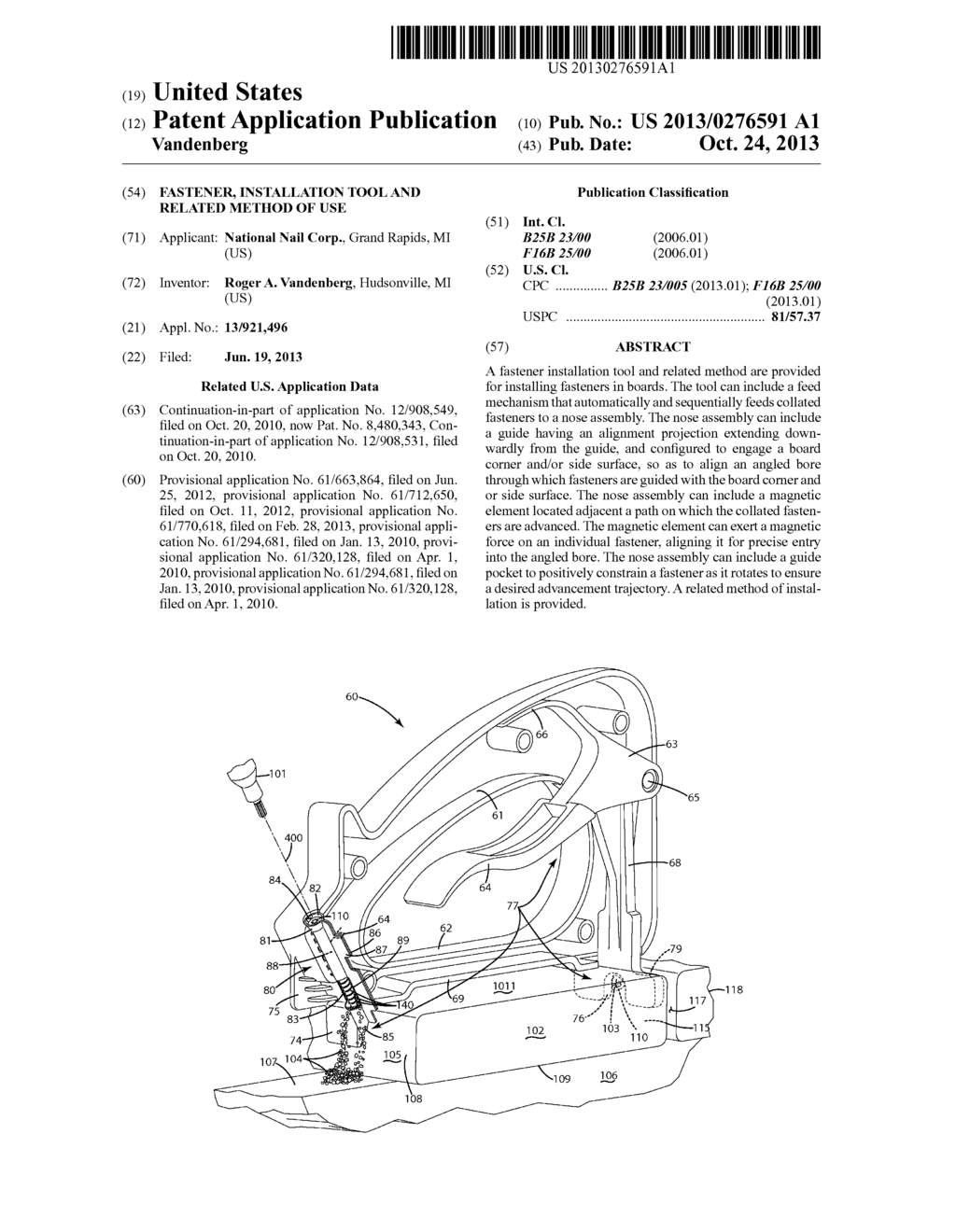 FASTENER, INSTALLATION TOOL AND RELATED METHOD OF USE - diagram, schematic, and image 01