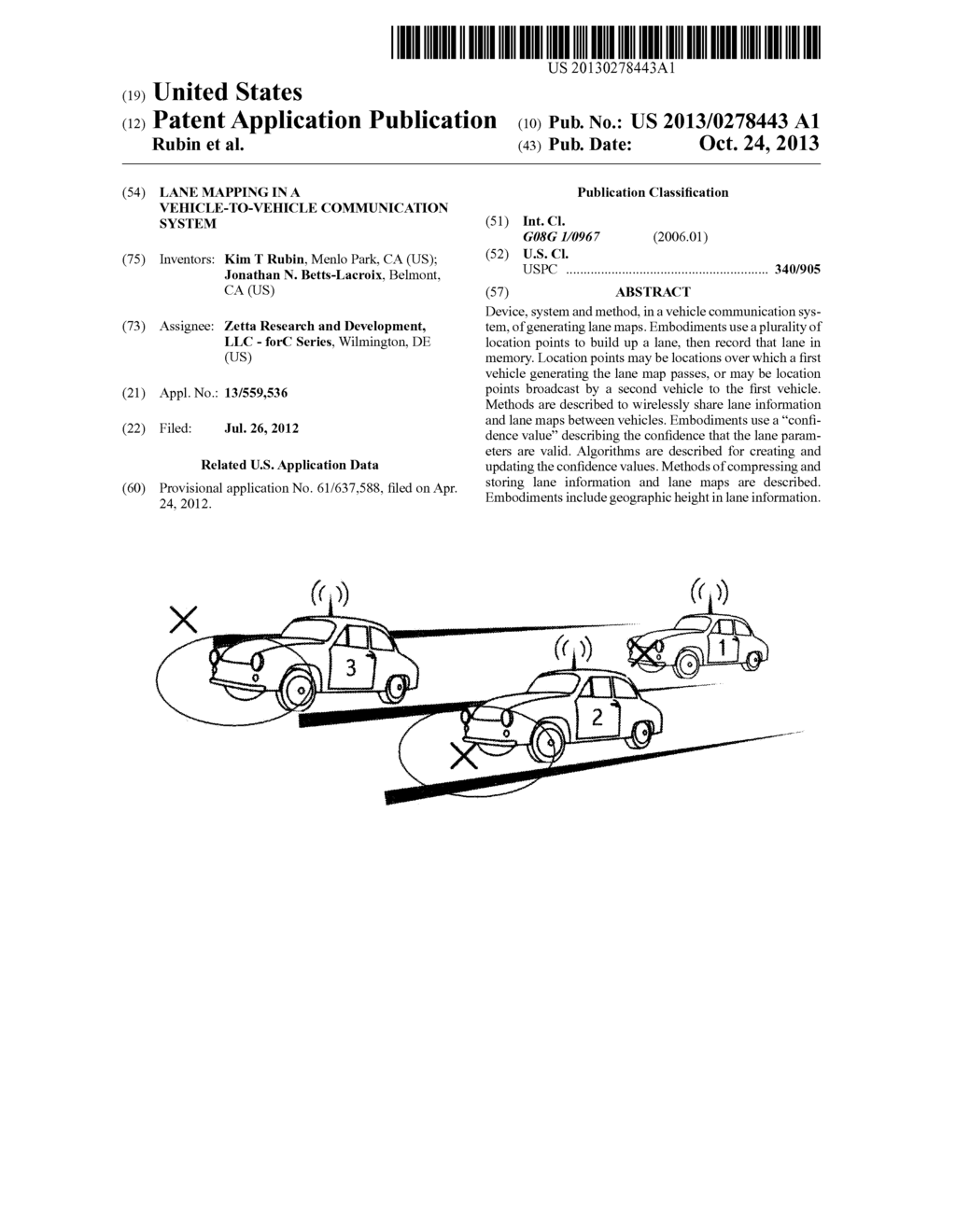 LANE MAPPING IN A VEHICLE-TO-VEHICLE COMMUNICATION SYSTEM - diagram, schematic, and image 01