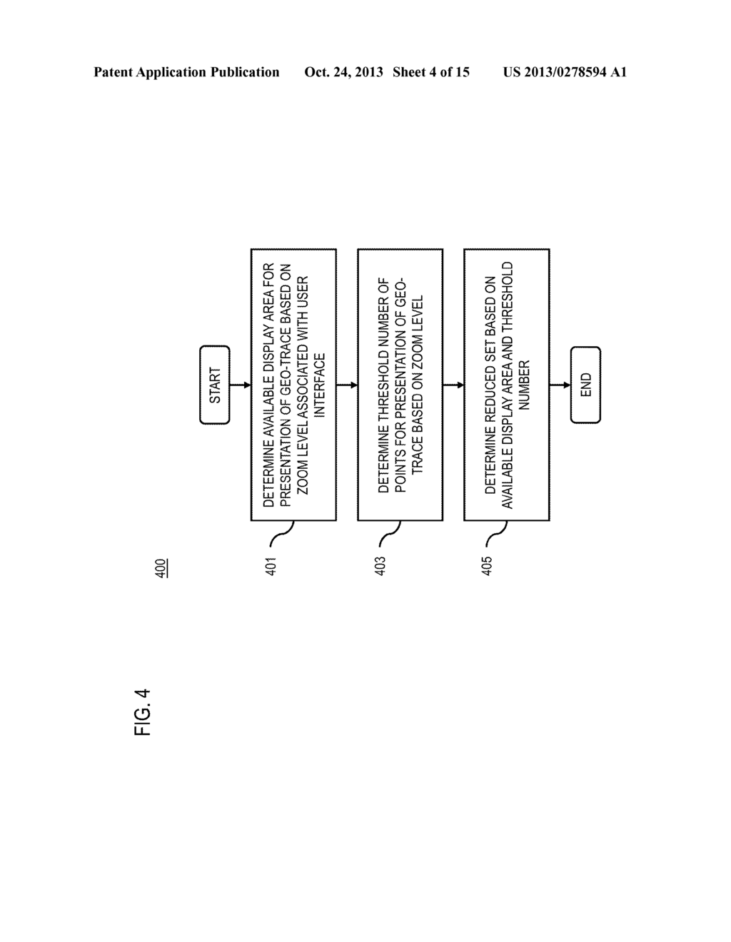 METHOD AND APPARATUS FOR PRESENTING GEO-TRACES USING A REDUCED SET OF     POINTS BASED ON AN AVAILABLE DISPLAY AREA - diagram, schematic, and image 05