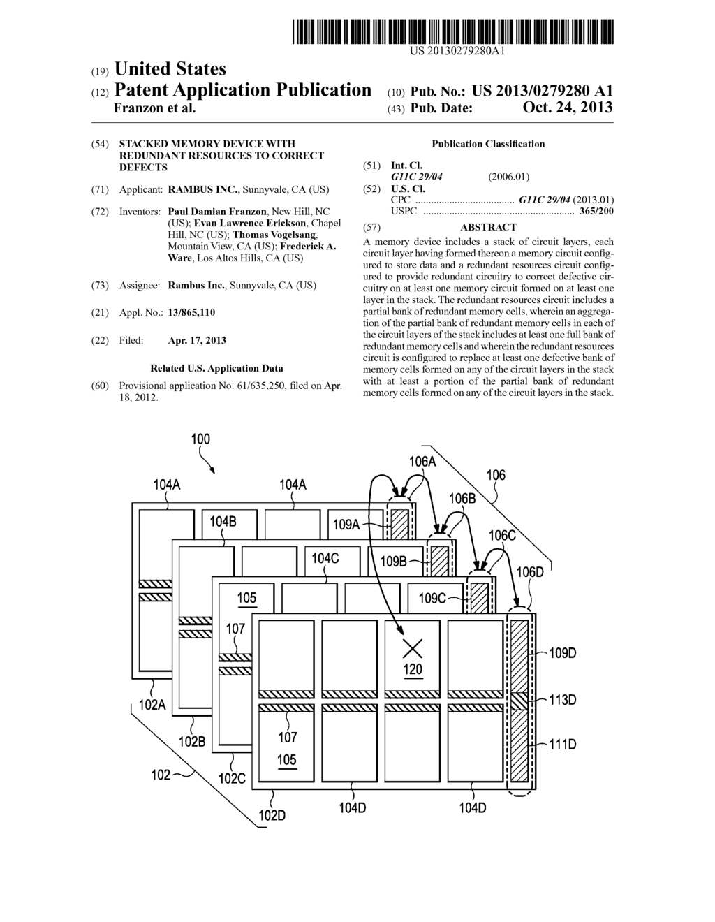 STACKED MEMORY DEVICE WITH REDUNDANT RESOURCES TO CORRECT DEFECTS - diagram, schematic, and image 01