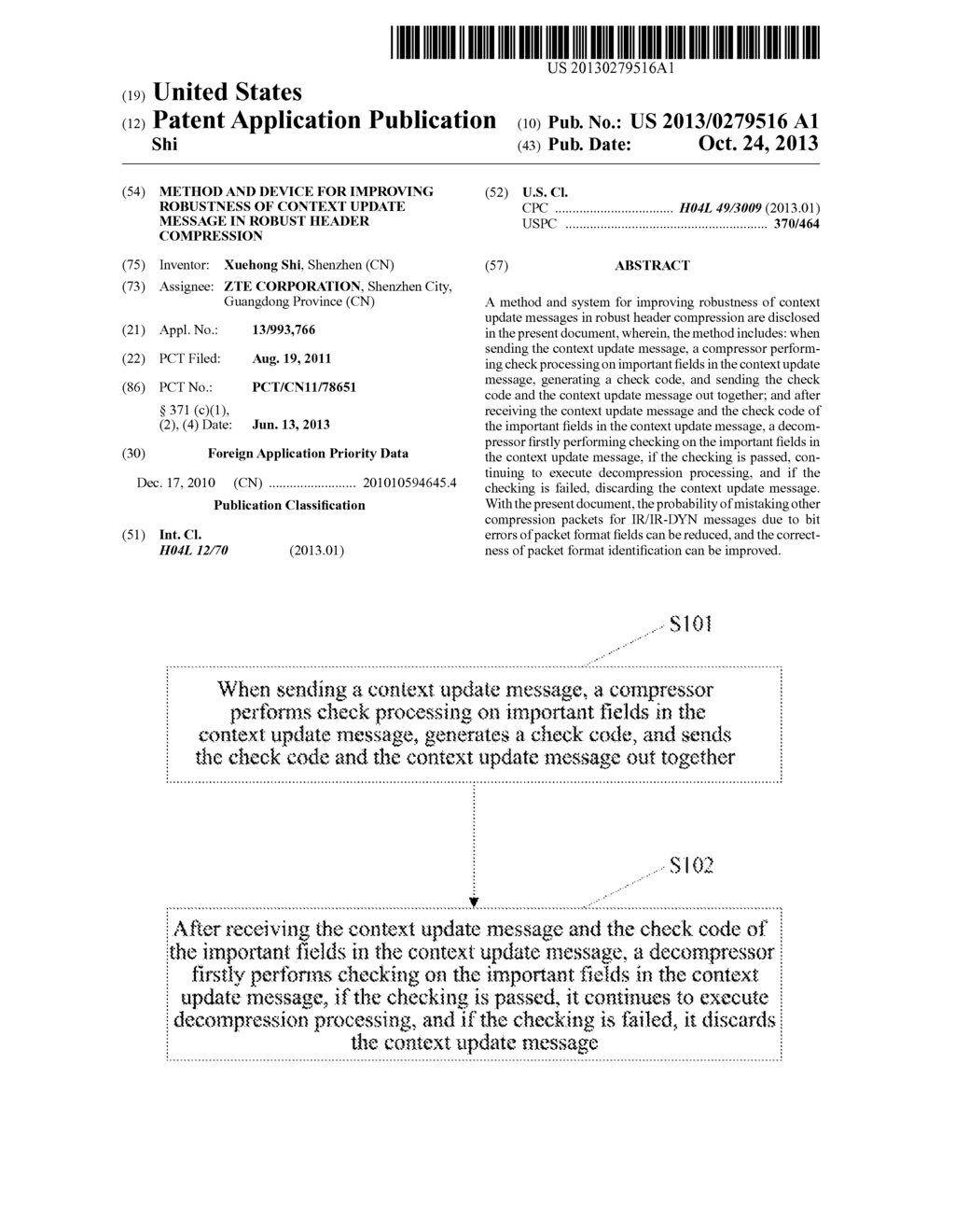 Method and Device for Improving Robustness of Context Update Message in     Robust Header Compression - diagram, schematic, and image 01