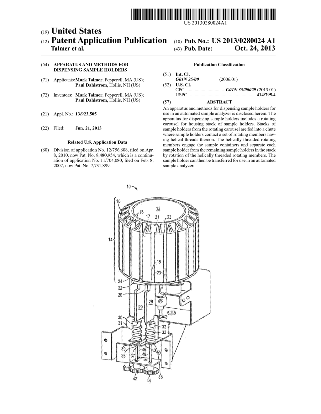 APPARATUS AND METHODS FOR DISPENSING SAMPLE HOLDERS - diagram, schematic, and image 01