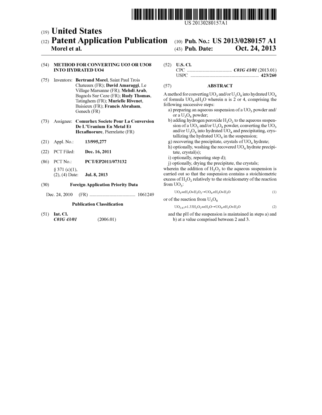 METHOD FOR CONVERTING UO3 OR U3O8 INTO HYDRATED UO4 - diagram, schematic, and image 01