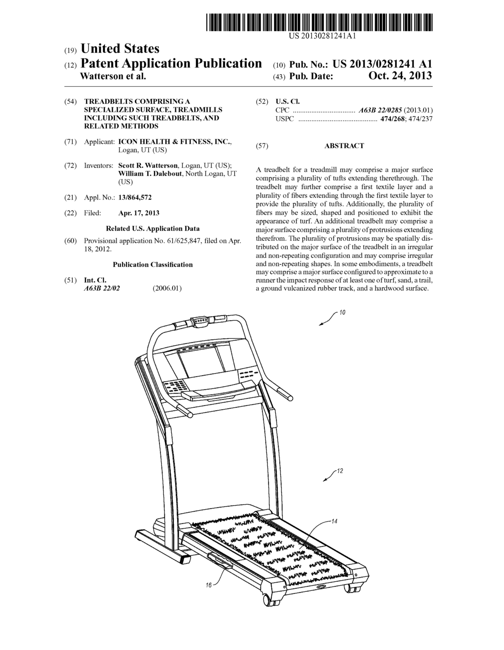 Treadbelts Comprising a Specialized Surface, Treadmills Including Such     Treadbelts, and Related Methods - diagram, schematic, and image 01