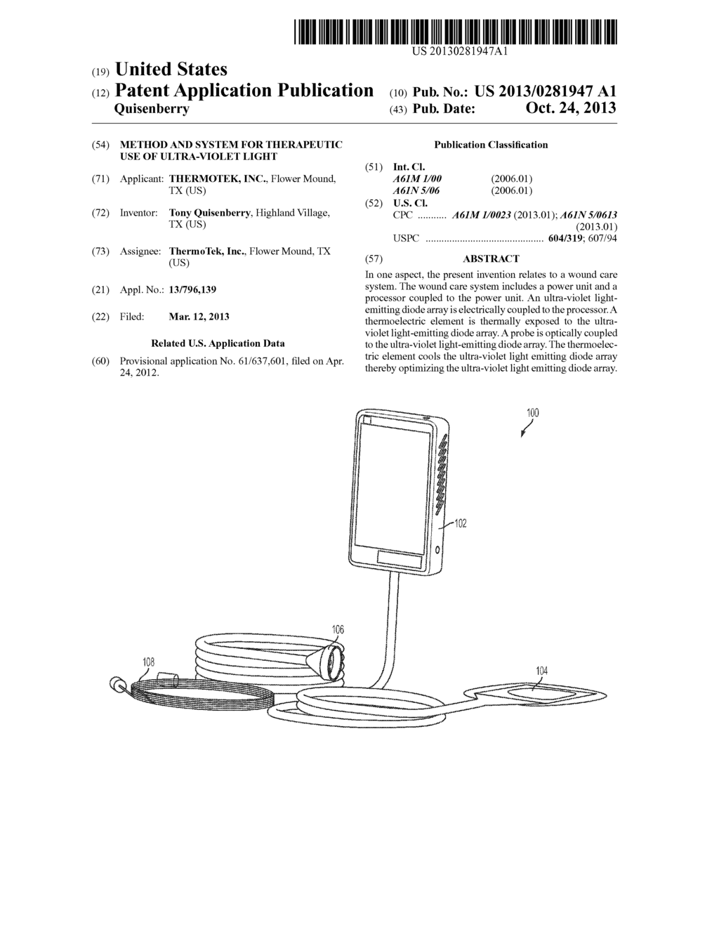 METHOD AND SYSTEM FOR THERAPEUTIC USE OF ULTRA-VIOLET LIGHT - diagram, schematic, and image 01