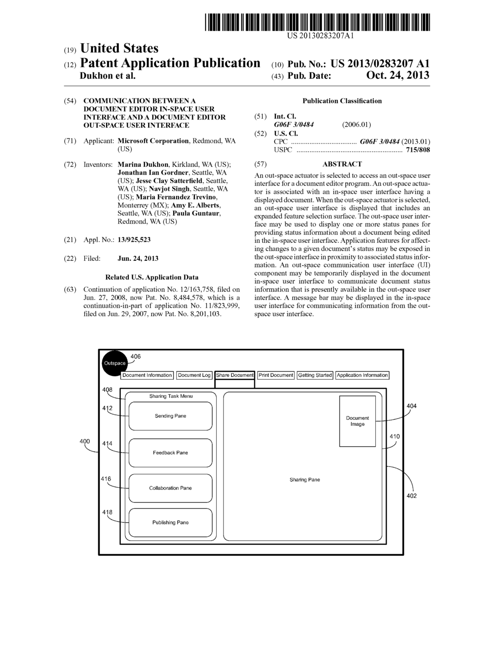 COMMUNICATION BETWEEN A DOCUMENT EDITOR IN-SPACE USER INTERFACE AND A     DOCUMENT EDITOR OUT-SPACE USER INTERFACE - diagram, schematic, and image 01