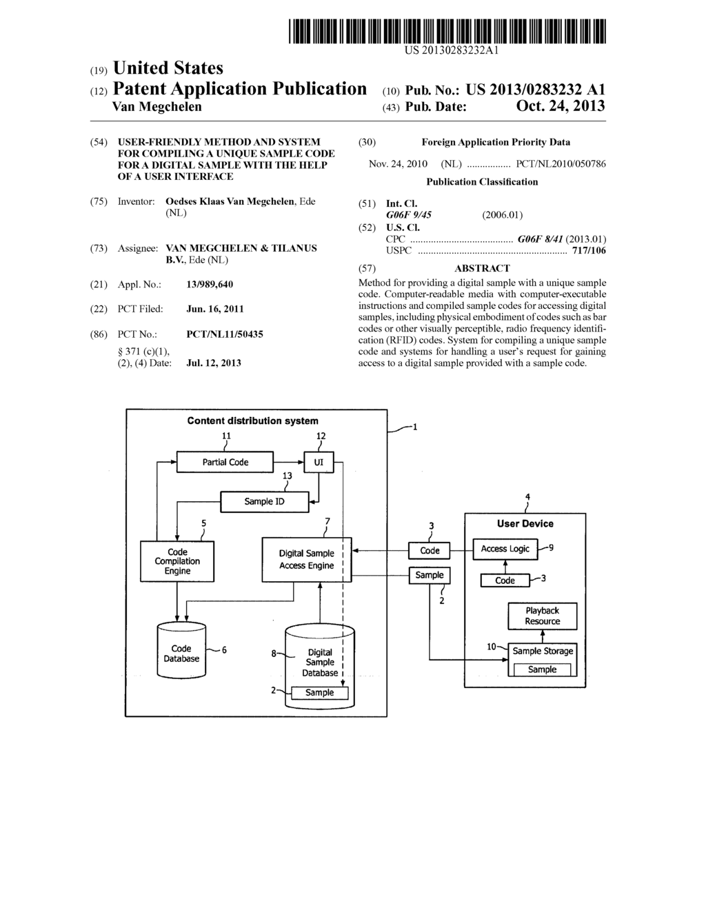 User-Friendly Method and System for Compiling a Unique Sample Code for a     Digital Sample with the Help of a User Interface - diagram, schematic, and image 01