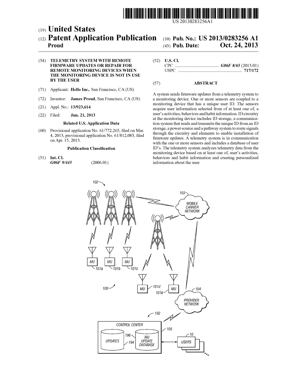 Telemetry system with remote firmware updates or repair for remote     monitoring devices when the monitoring device is not in use by the user - diagram, schematic, and image 01