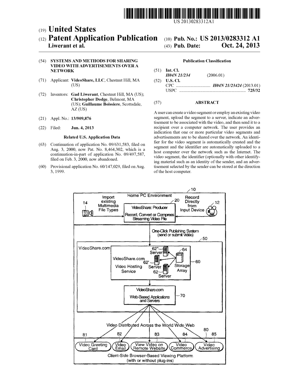 SYSTEMS AND METHODS FOR SHARING VIDEO WITH ADVERTISEMENTS OVER A NETWORK - diagram, schematic, and image 01