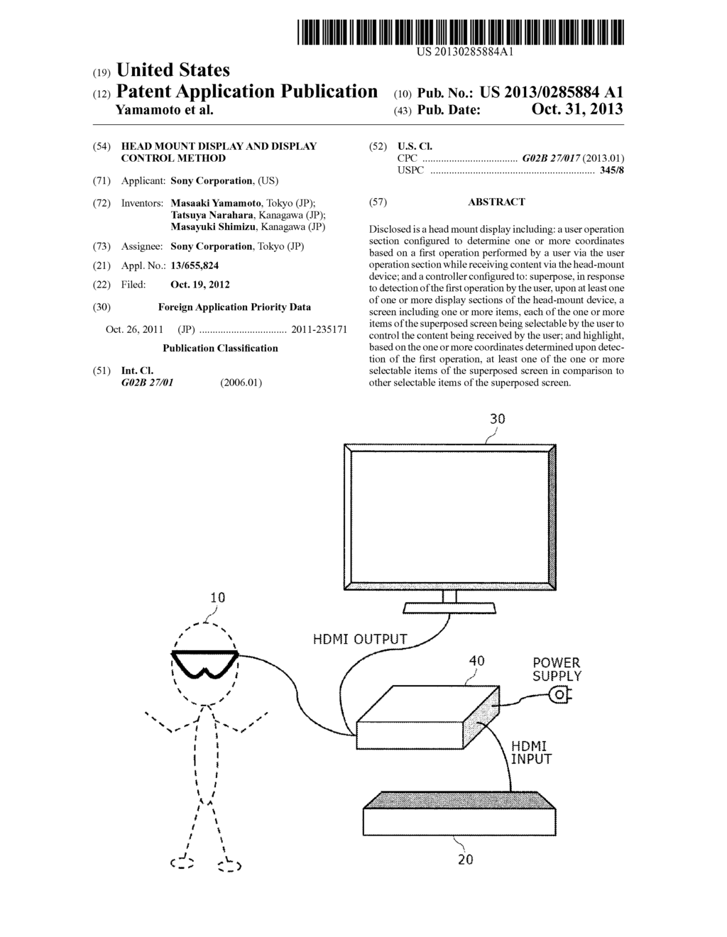 HEAD MOUNT DISPLAY AND DISPLAY CONTROL METHOD - diagram, schematic, and image 01