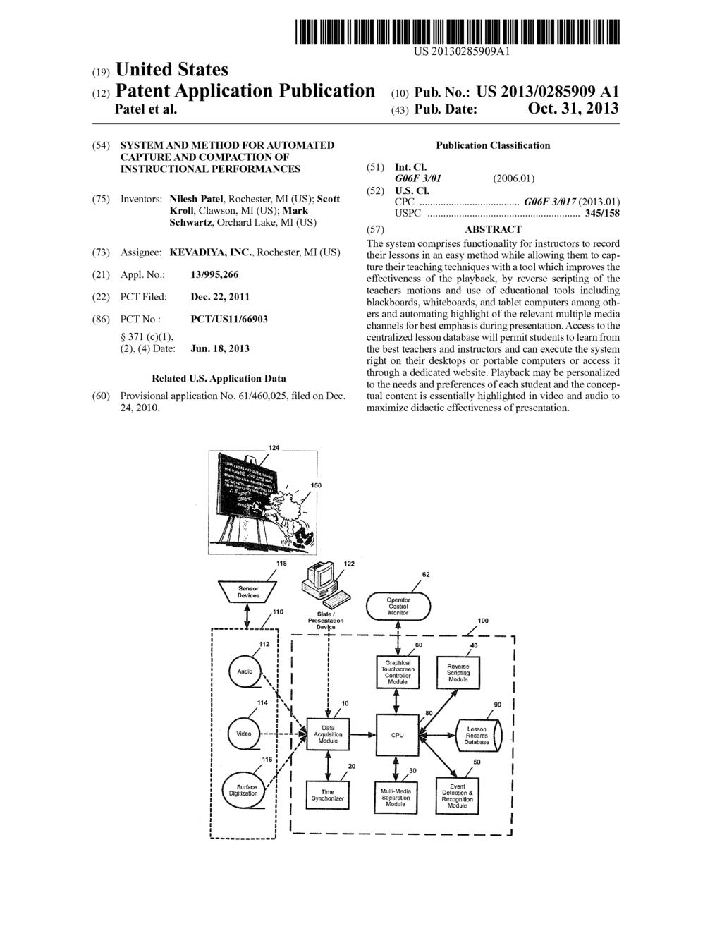 SYSTEM AND METHOD FOR AUTOMATED CAPTURE AND COMPACTION OF INSTRUCTIONAL     PERFORMANCES - diagram, schematic, and image 01