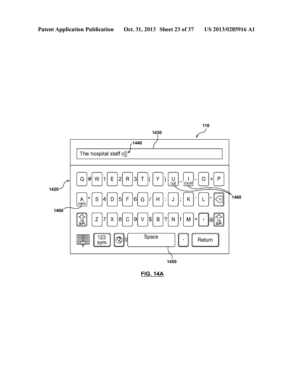 TOUCHSCREEN KEYBOARD PROVIDING WORD PREDICTIONS AT LOCATIONS IN     ASSOCIATION WITH CANDIDATE LETTERS - diagram, schematic, and image 24