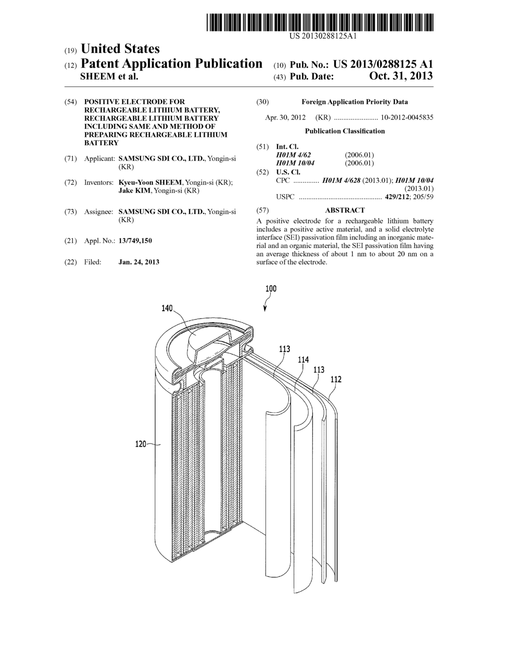 POSITIVE ELECTRODE FOR RECHARGEABLE LITHIUM BATTERY, RECHARGEABLE LITHIUM     BATTERY INCLUDING SAME AND METHOD OF PREPARING RECHARGEABLE LITHIUM     BATTERY - diagram, schematic, and image 01