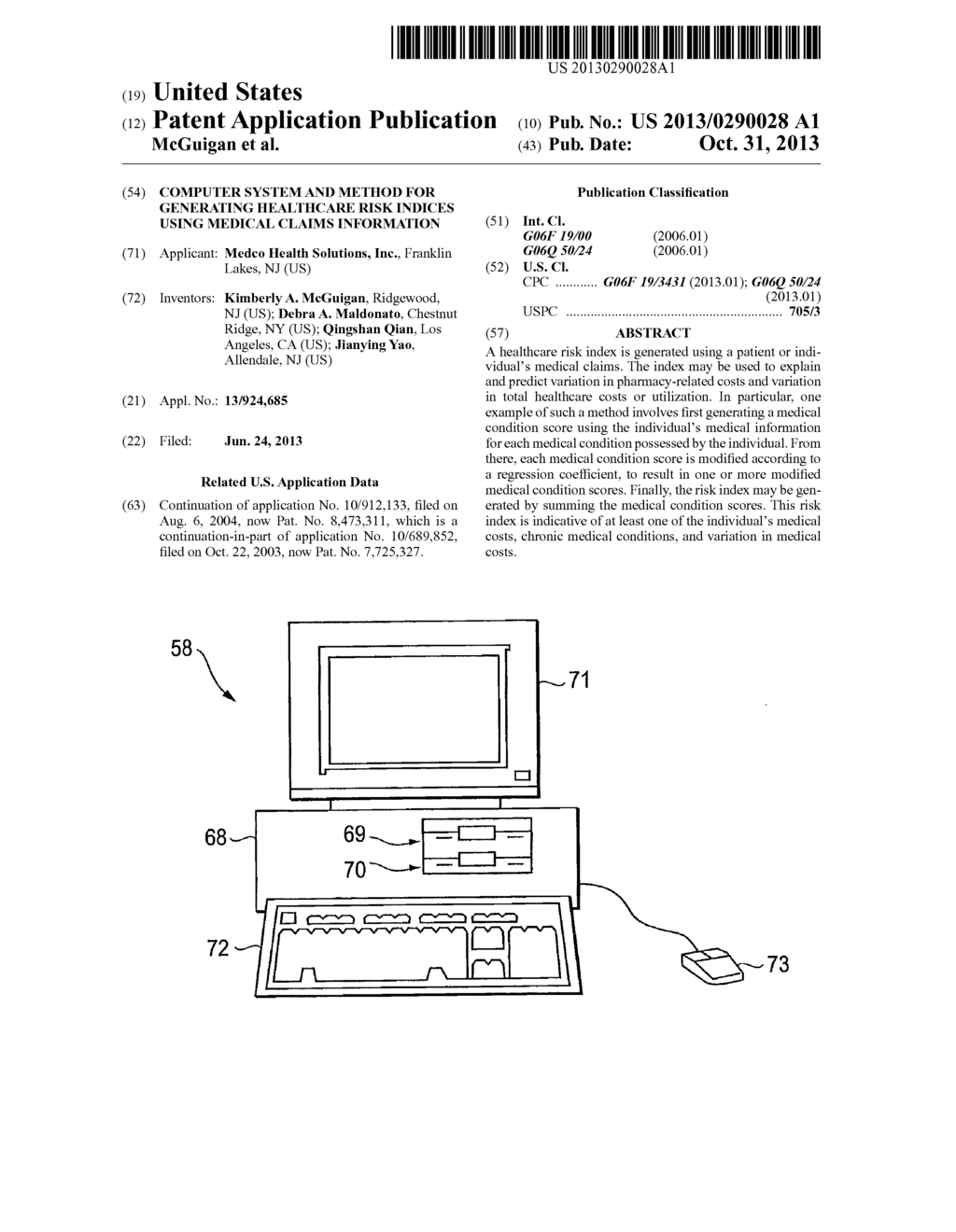 COMPUTER SYSTEM AND METHOD FOR GENERATING HEALTHCARE RISK INDICES USING     MEDICAL CLAIMS INFORMATION - diagram, schematic, and image 01