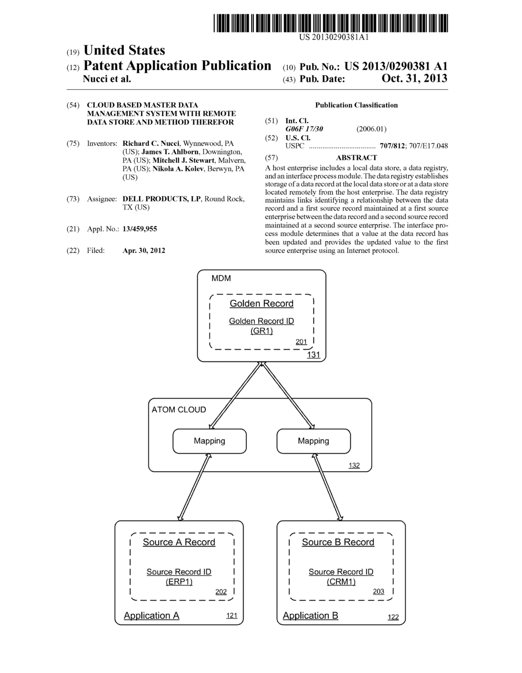 Cloud Based Master Data Management System with Remote Data Store and     Method Therefor - diagram, schematic, and image 01