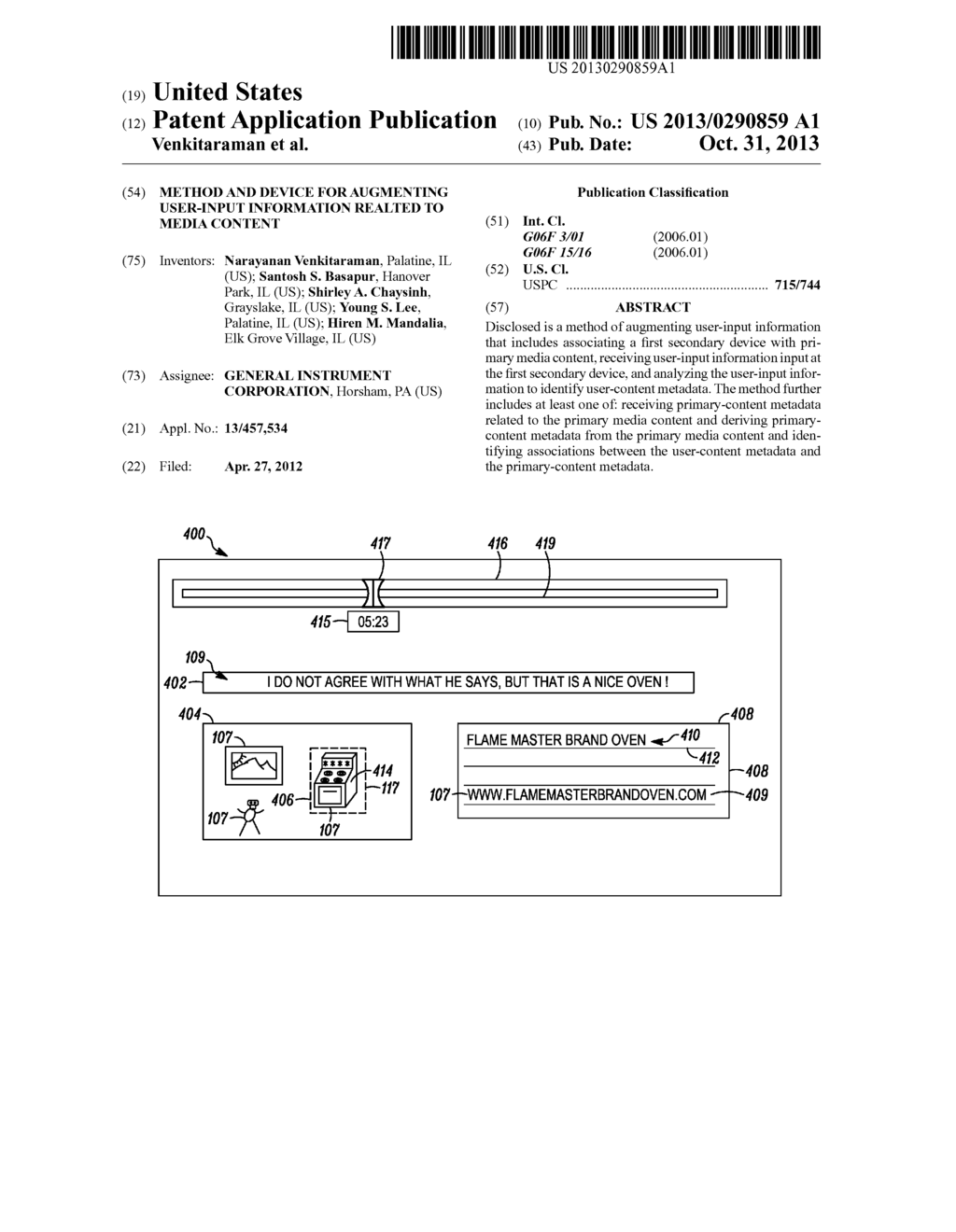 METHOD AND DEVICE FOR AUGMENTING USER-INPUT INFORMATION REALTED TO MEDIA     CONTENT - diagram, schematic, and image 01