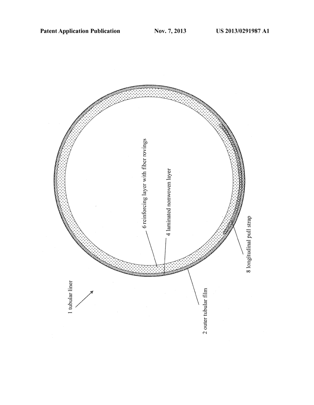 TUBULAR LINER FOR THE REHABILITATION OF DEFECTIVE SEWERS WITH AN INTEGRAL     LONGITUDINAL PULL STRAP AND REINFORCING LAYER - diagram, schematic, and image 02