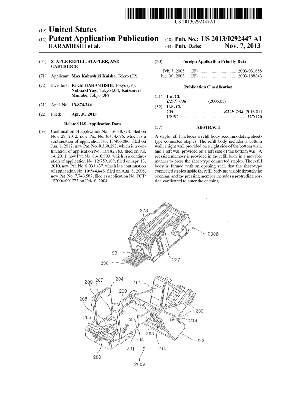 STAPLE REFILL, STAPLER, AND CARTRIDGE - diagram, schematic, and image 01