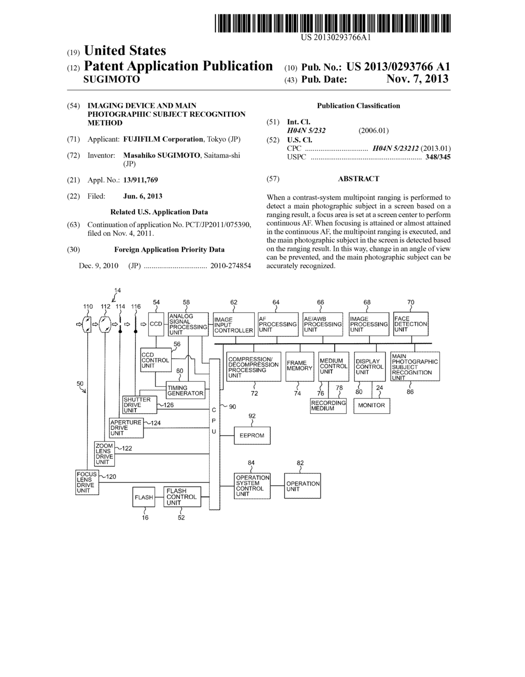 IMAGING DEVICE AND MAIN PHOTOGRAPHIC SUBJECT RECOGNITION METHOD - diagram, schematic, and image 01